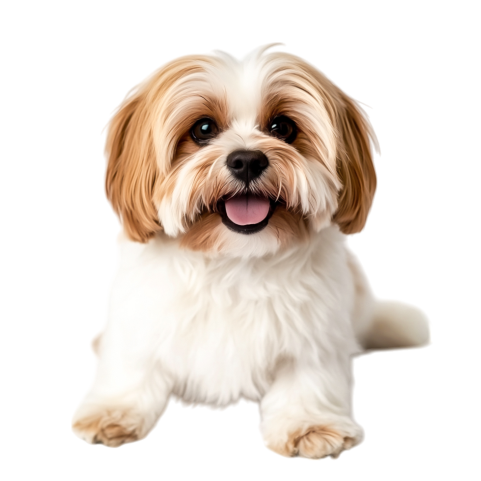 Adorable Small Dog with Fluffy Coat and Bright Smile in Studio png