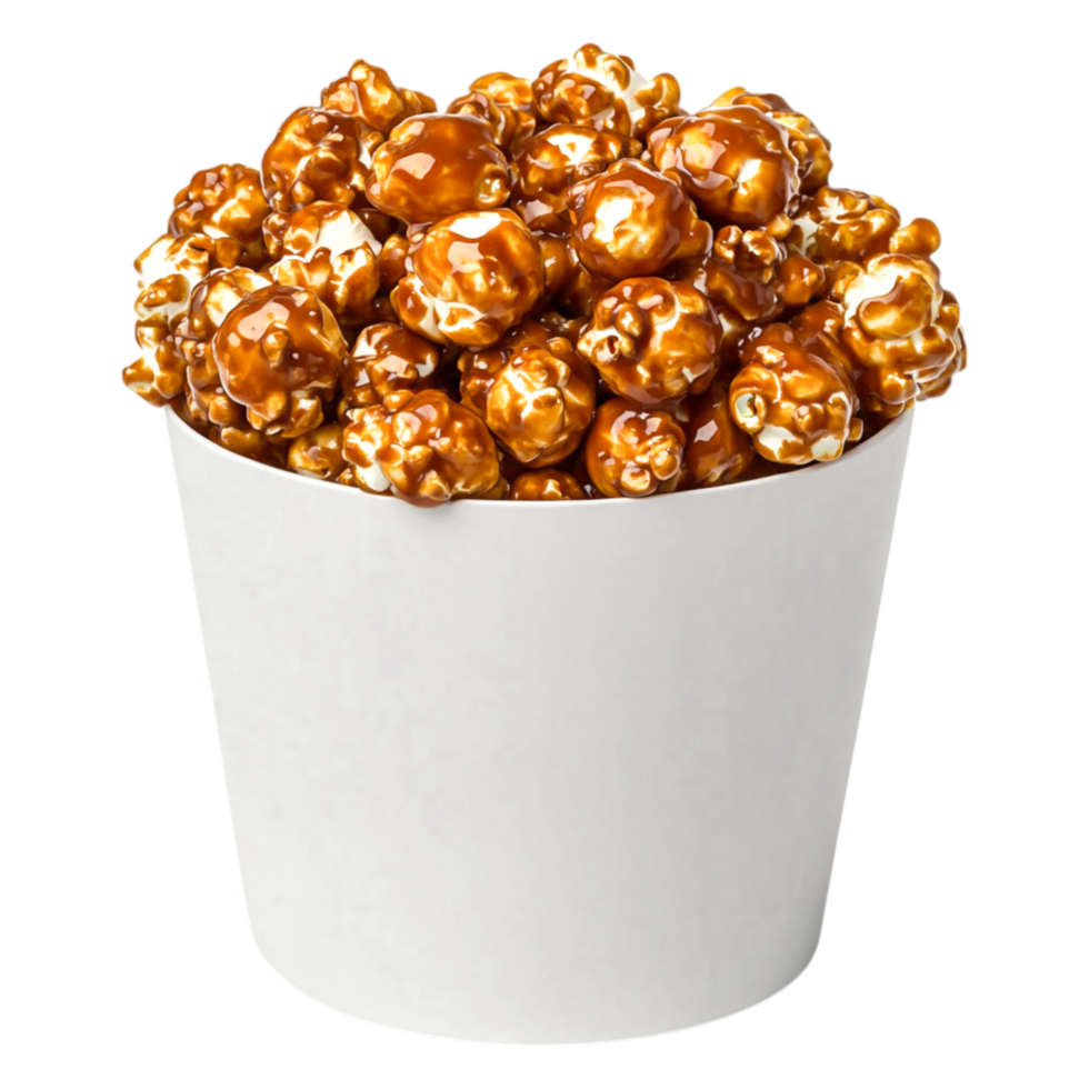 Delicious Caramel Popcorn in a White Container Ready to Enjoy png