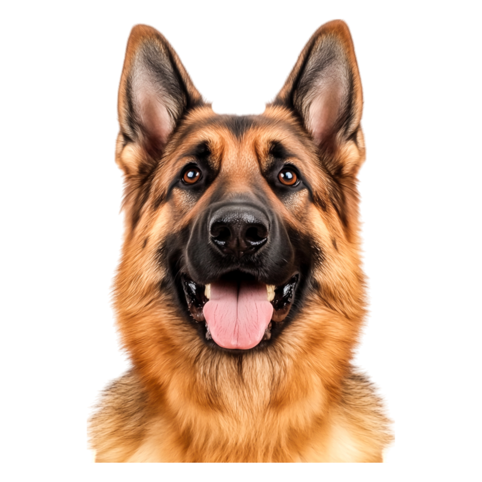 Happy German Shepherd Face with Tongue Out and Bright Eyes png