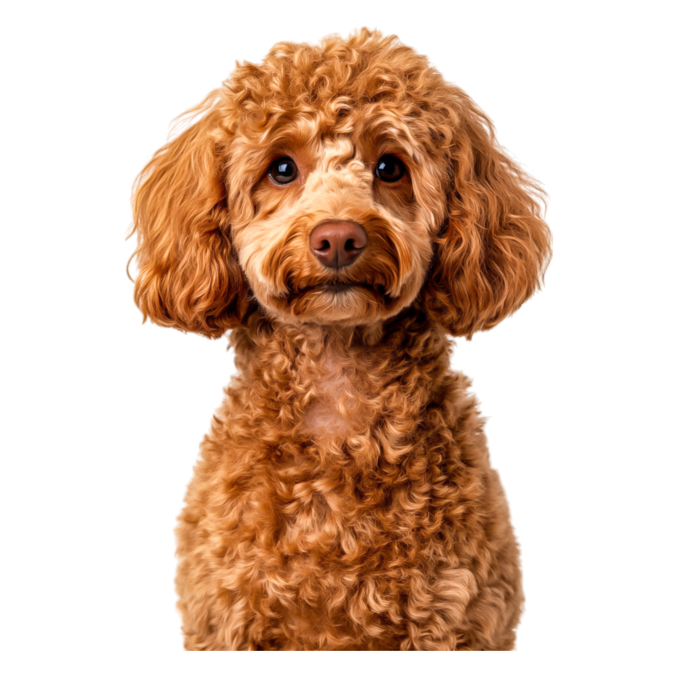 Cute fluffy dog with curly fur and warm expressive eyes looking at viewer png