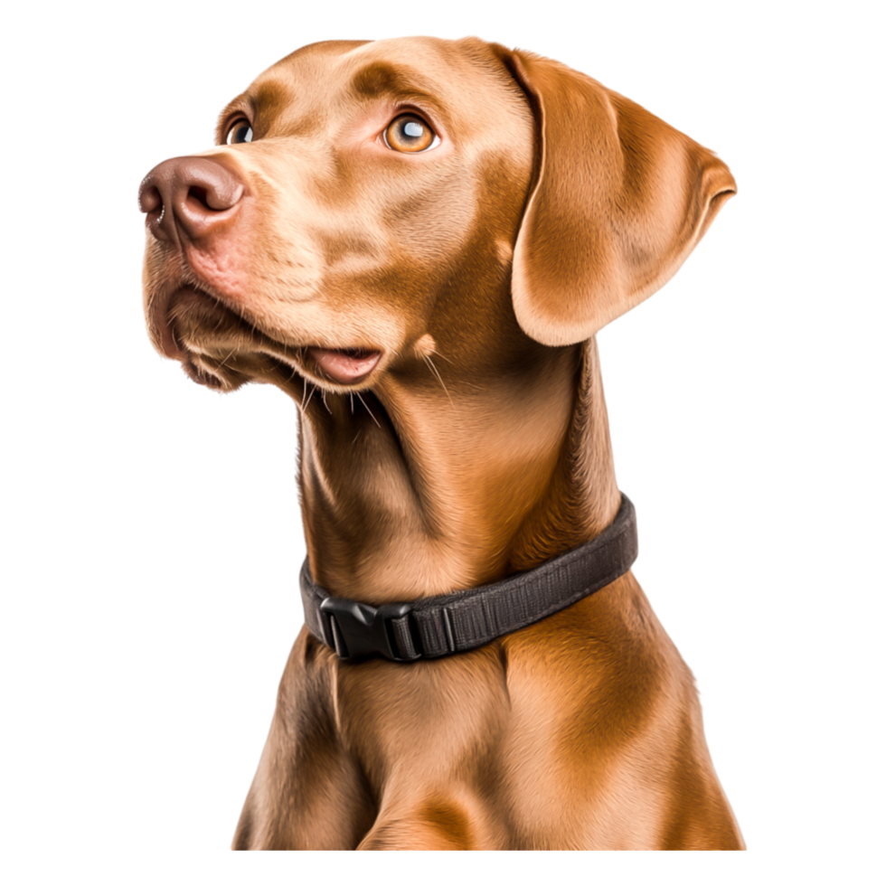 Majestic Brown Dog with Collar Looking Upwards in Profile View png