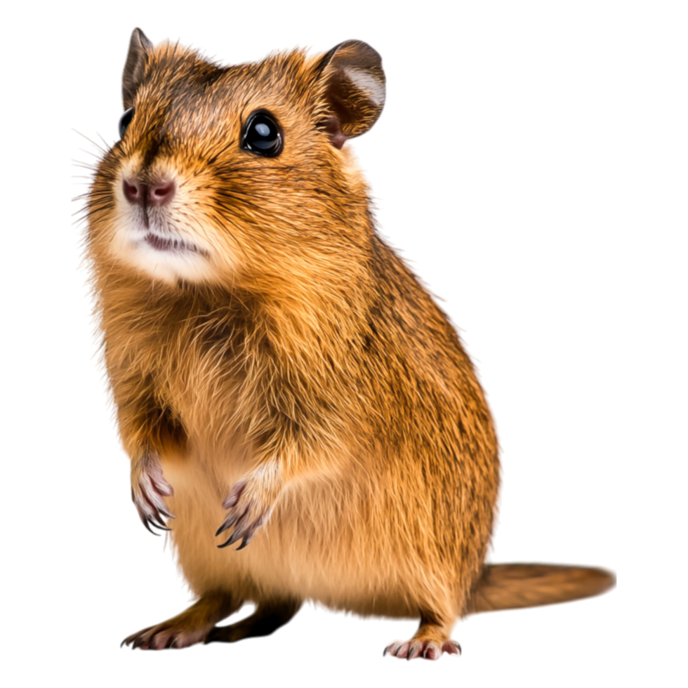 Cute and Curious Small Rodent Standing with Fluffy Fur and Big Eyes png
