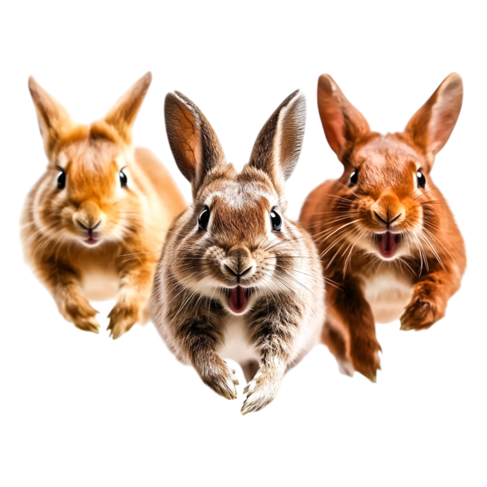 Playful rabbits with cheerful expressions in a vibrant setting png