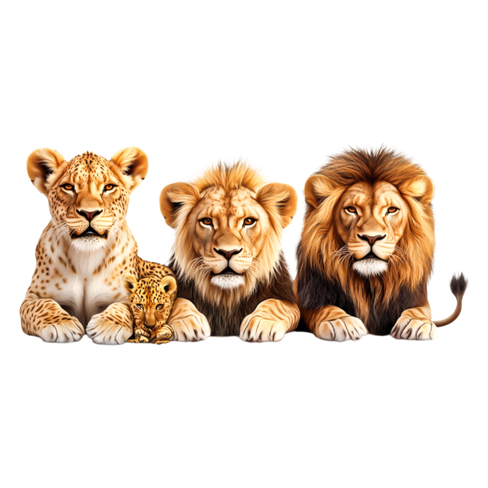 Majestic Group of Lions and Leopards in Natural Habitat Setting png