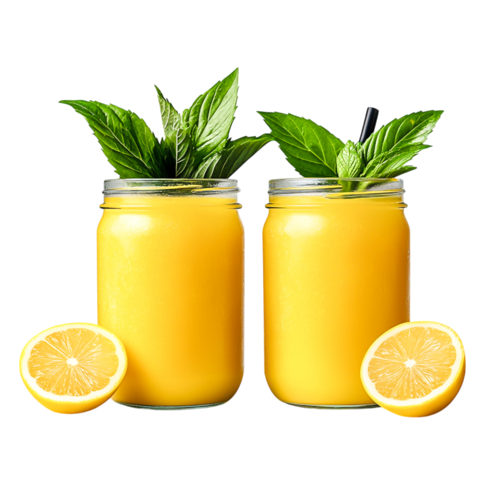 Refreshing Lemonade with Mint Leaves in Glass Jars on a png