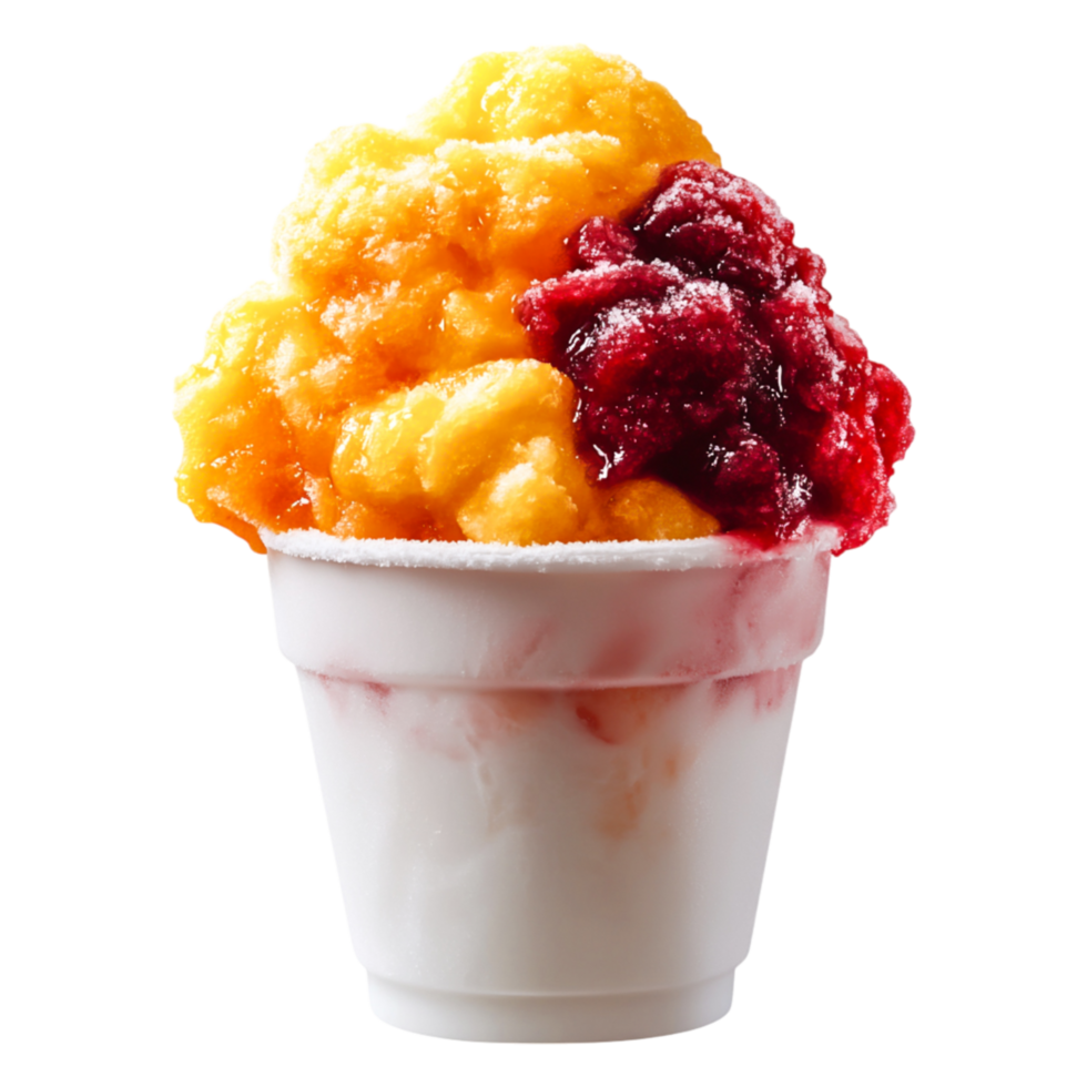 Colorful Snow Cone with Bright Yellow and Red Flavors in Cup png