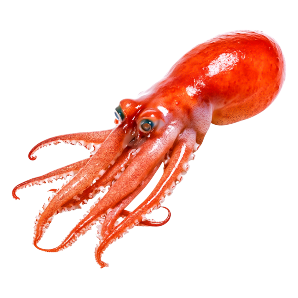 Vivid Red Squid Displaying Graceful Tentacles and Unique Features png