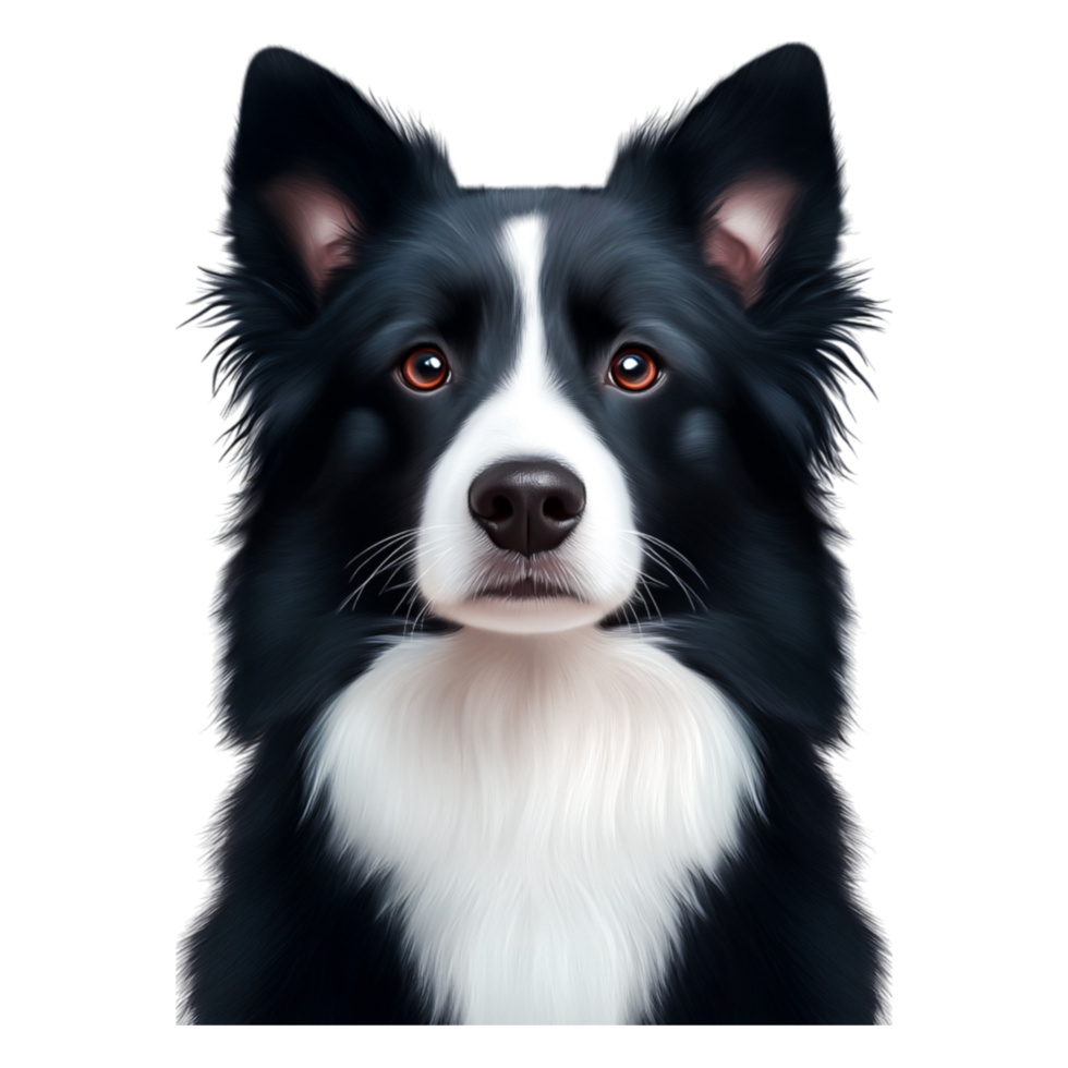 Realistic Illustration of a Black and White Border Collie Dog Head png