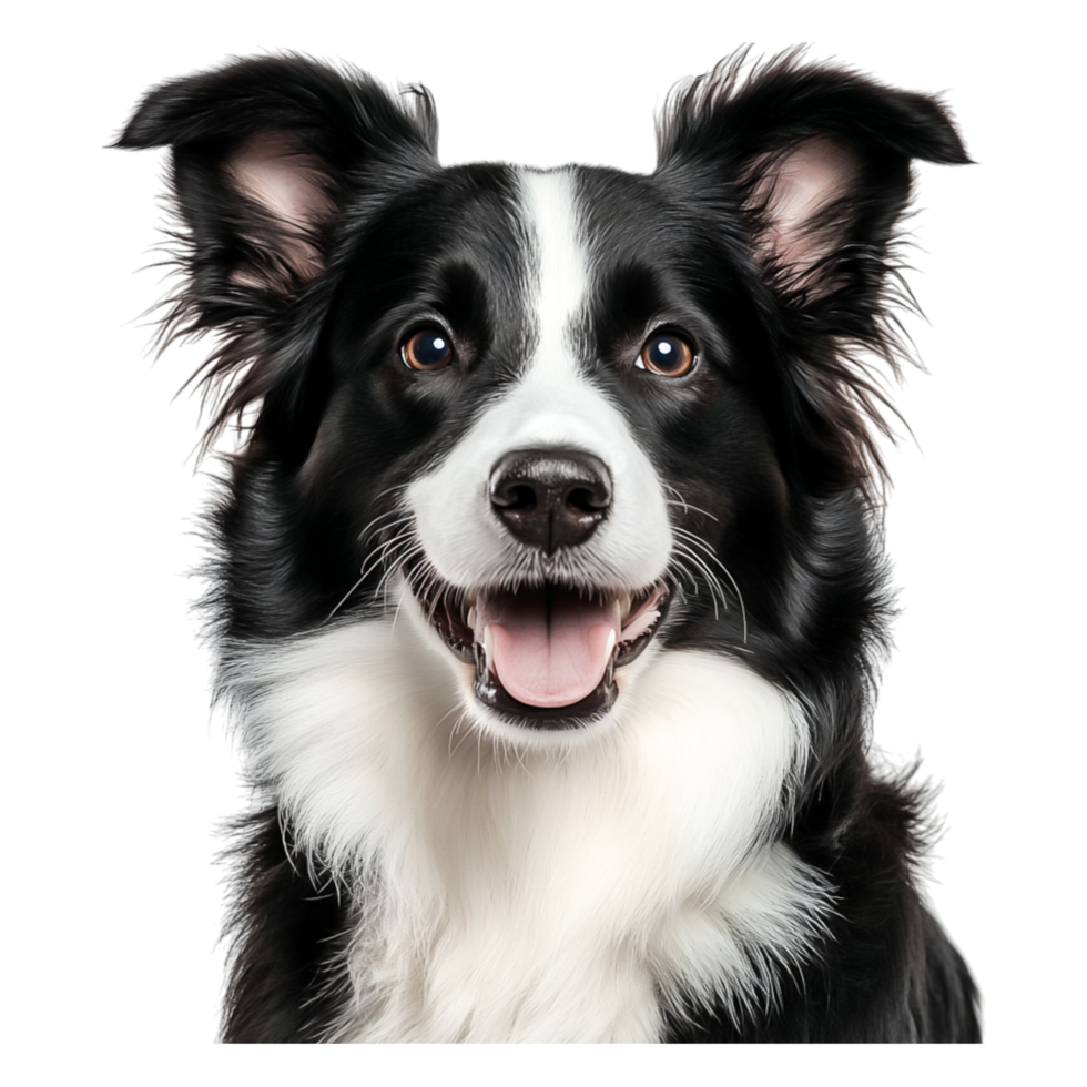 Happy Border Collie with Bright Eyes and Fluffy Fur Portrait png