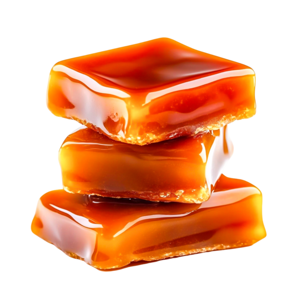 Chewy Caramel Squares Stacked on Transparent Background png