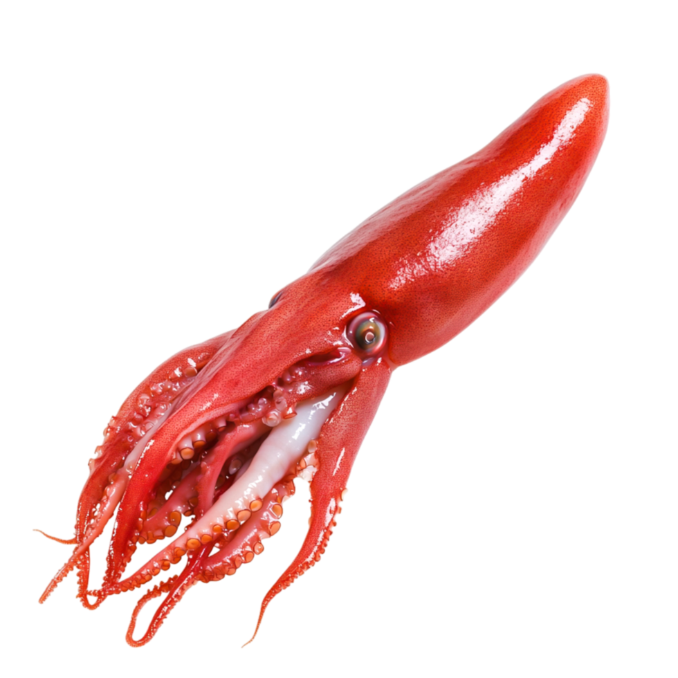 Red Squid Displaying Tentacles with Glimmering Skin in Isolation png