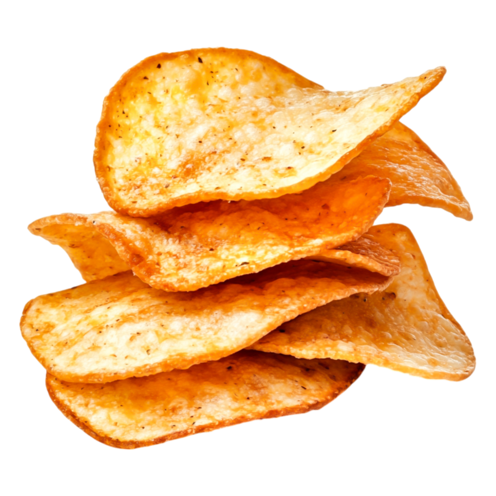 Crunchy Potato Chips Stack with Savory Seasoning and Texture png