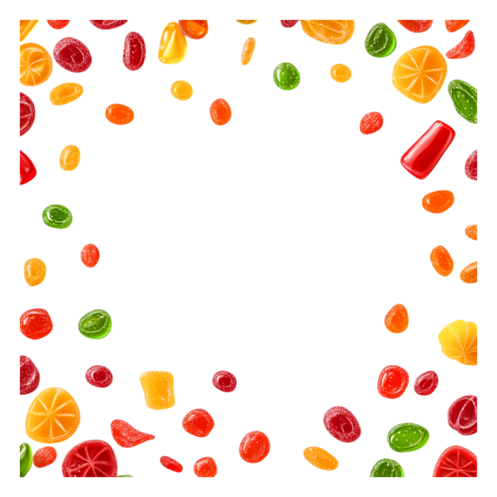 Colorful Candy and Fruit Slices on Black Background png