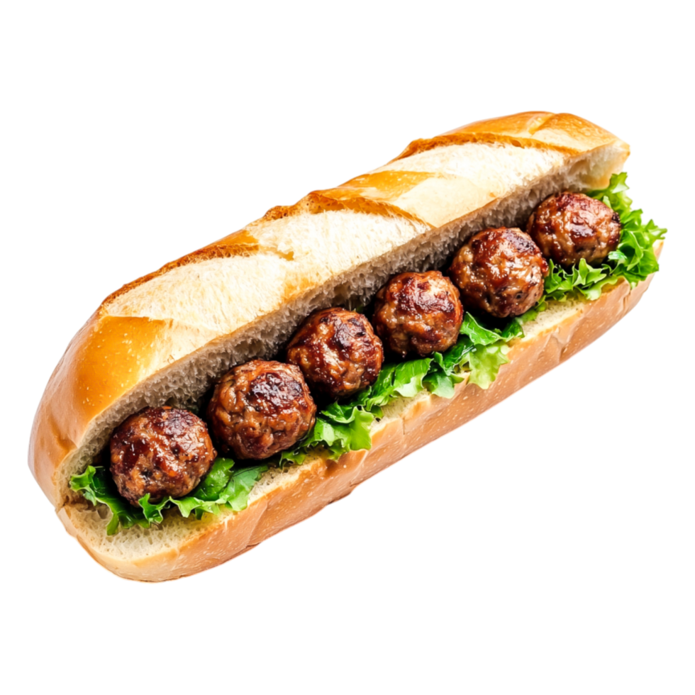 Delicious Meatball Sub Sandwich on a Fresh Baguette with Lettuce png