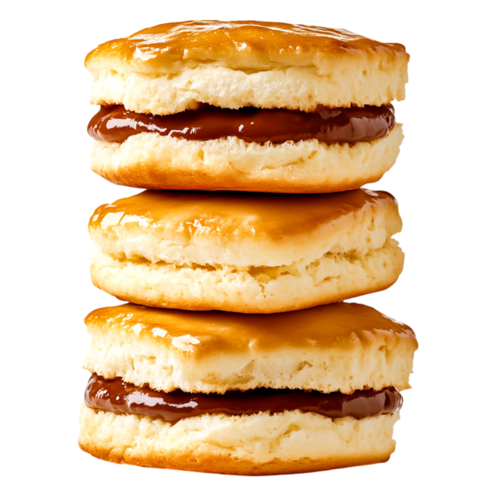 Delicious Creamy Biscuit Stacks with Chocolate Filling Closeup png