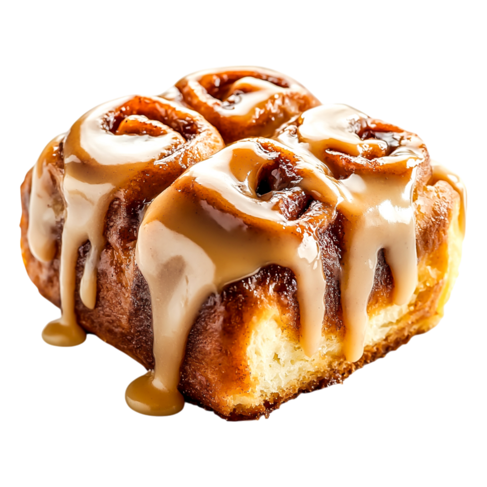 Fresh Cinnamon Roll with Creamy Icing Drizzled on Top png