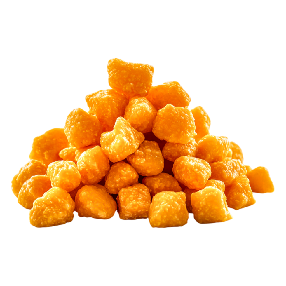 Pile of Crunchy Orange Snack Bites on Transparent Background png