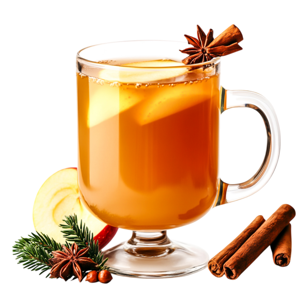Warm Spiced Apple Drink with Cinnamon and Star Anise Garnish png