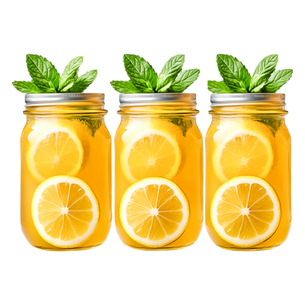 Refreshing Lemonade in Glass Jars with Mint and Lemon Slices png
