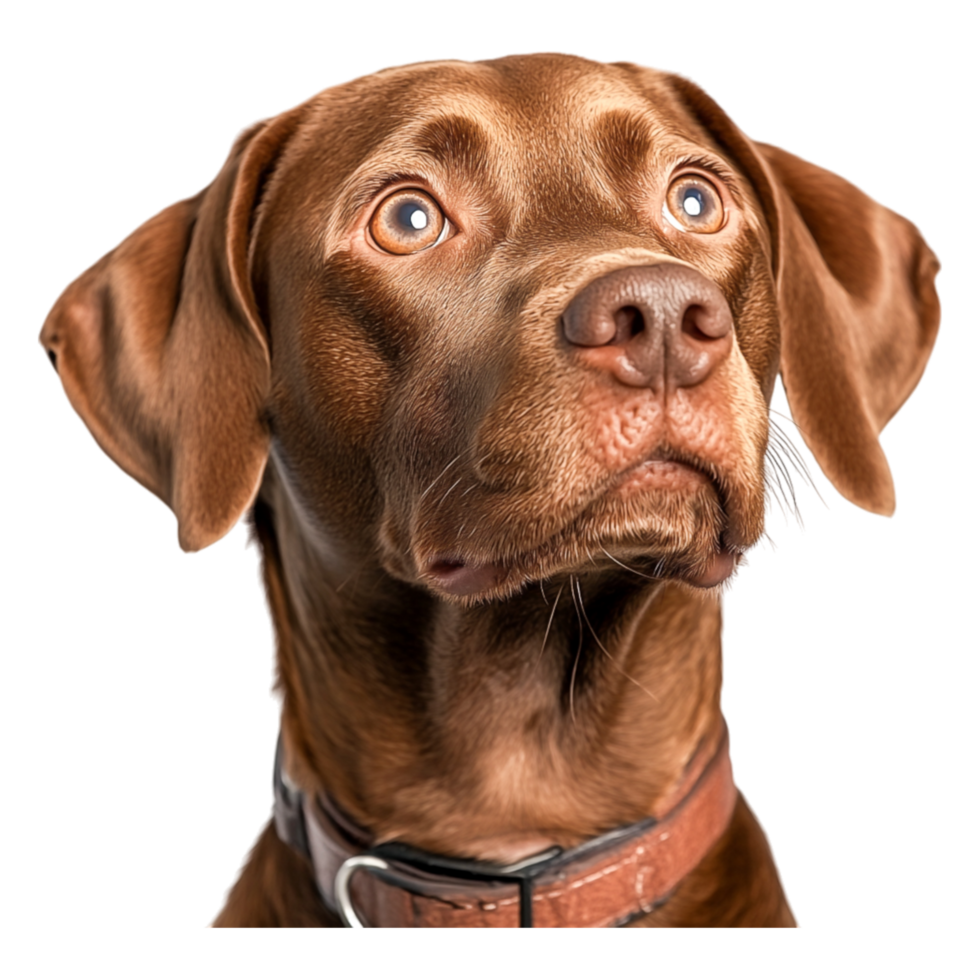 Focused brown dog with expressive eyes looking upwards png