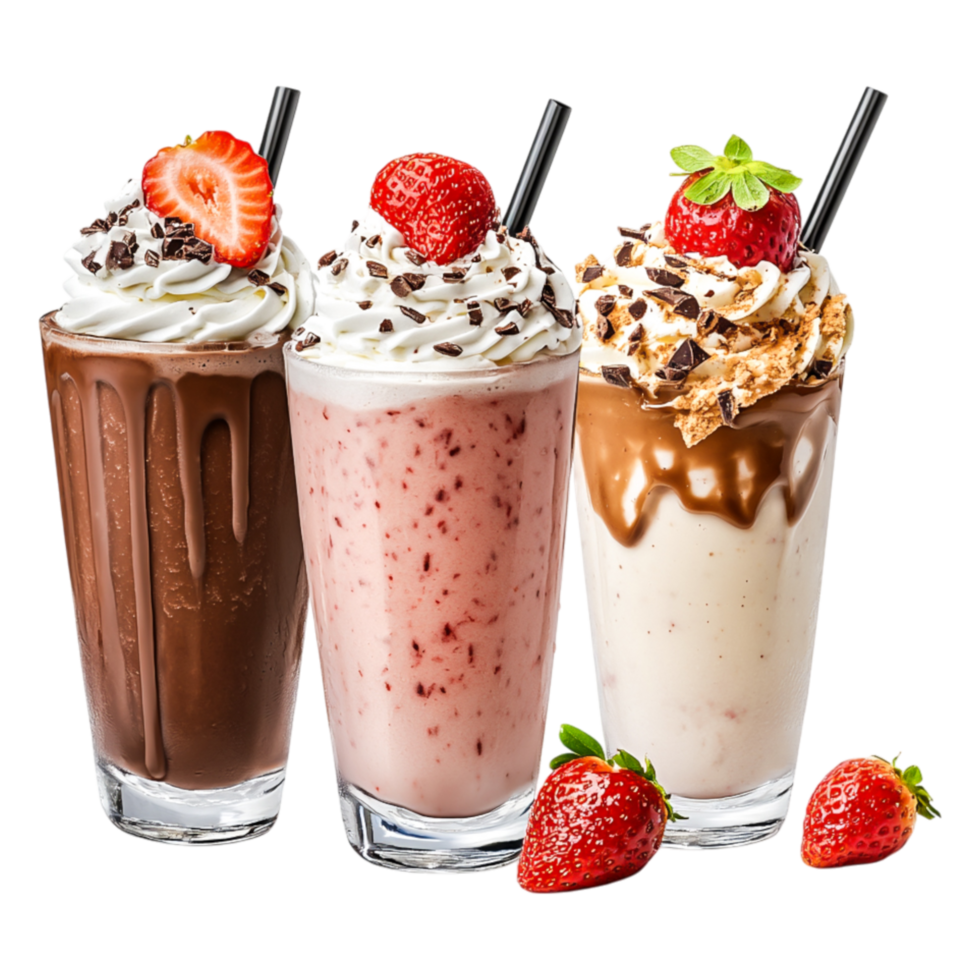 Delicious Milkshakes in Three Flavors with Fresh Berries png