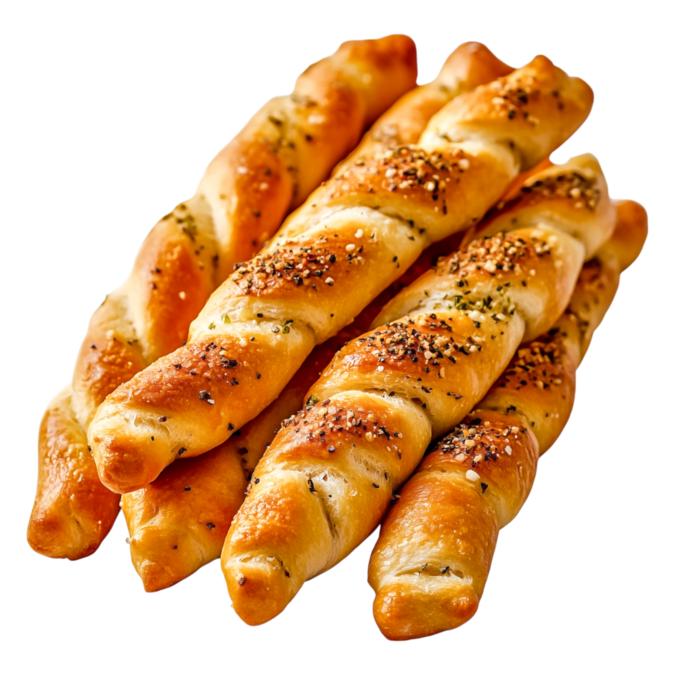 Freshly Baked Twisted Breadsticks With Garlic and Herbs Topping png