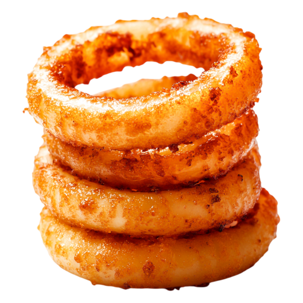Crispy Golden Onion Rings Stacked on Each Other with Texture Detail png