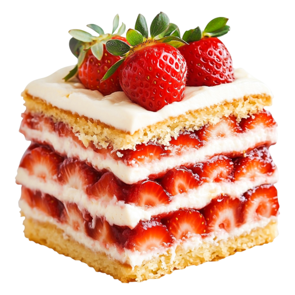 Fresh Strawberry Layered Cake with Cream and Berries Topping png