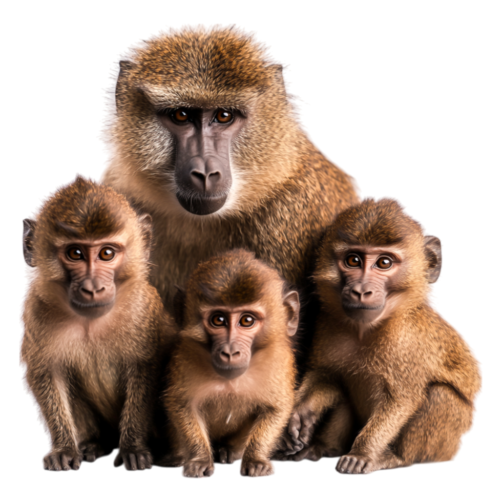 Family Group of Monkeys Taking a Break in a Natural Habitat Setting png