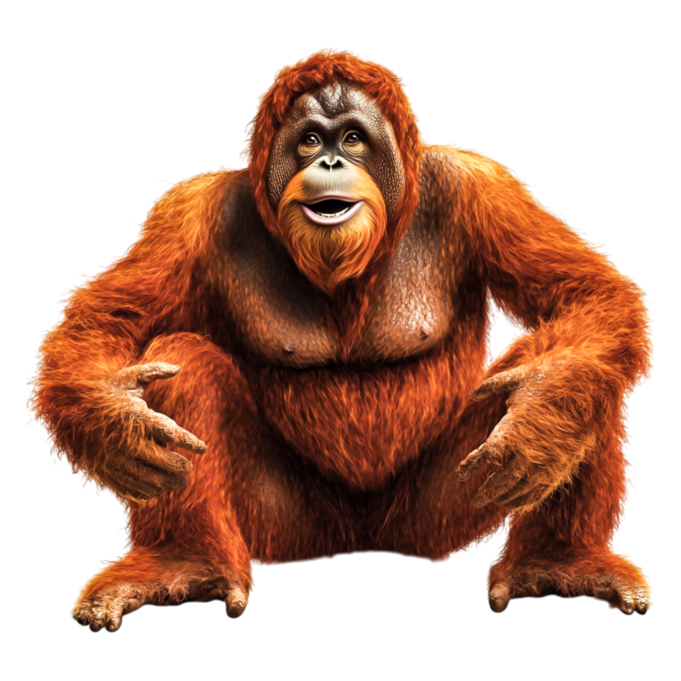 Cheerful orangutan sitting with a friendly expression in nature png
