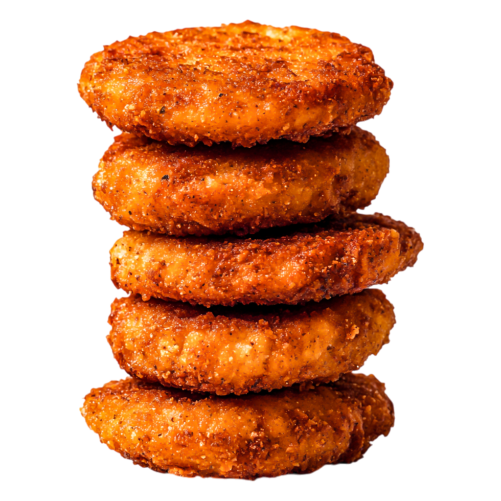 Crispy Golden Breaded Chicken Patties Stacked on Each Other png