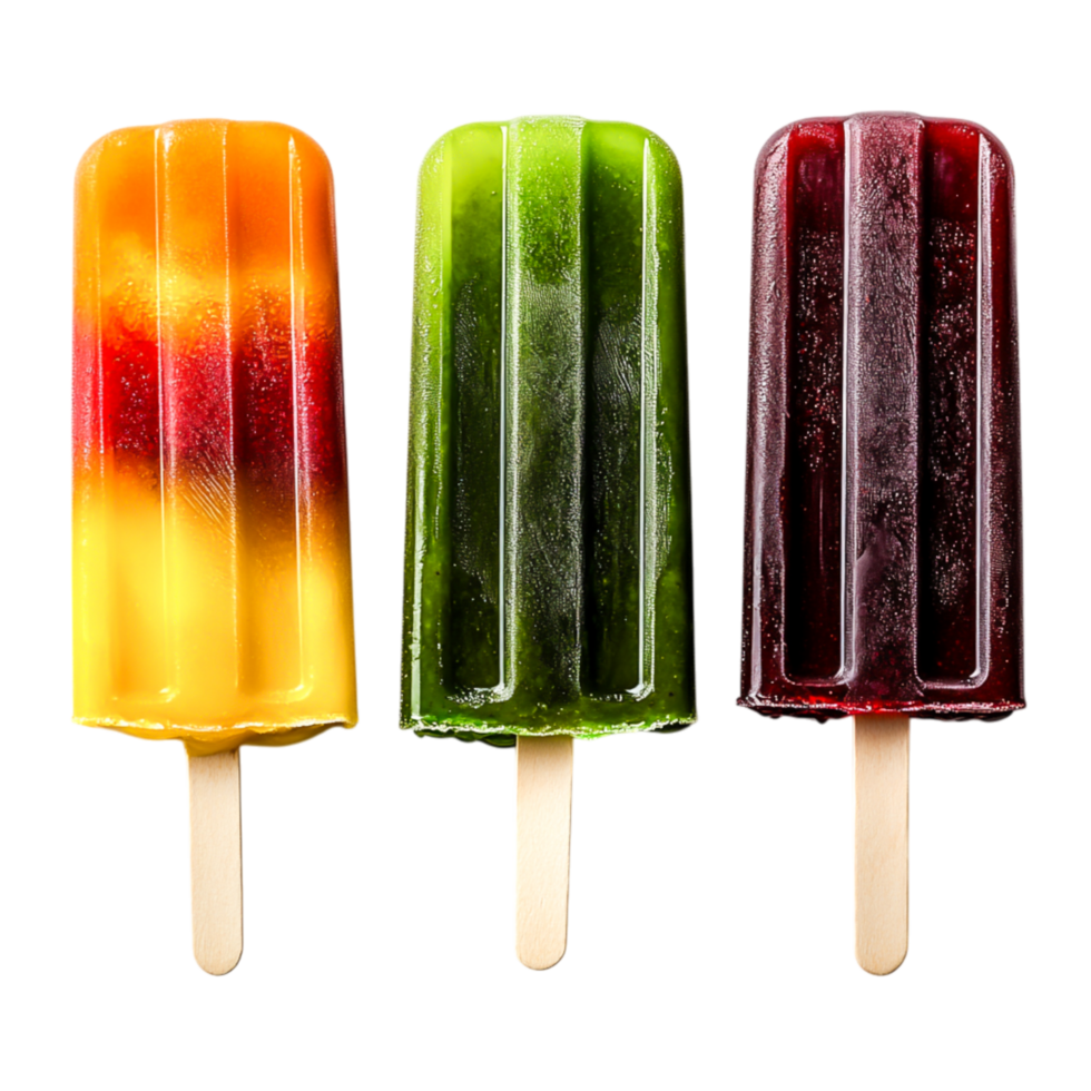 Colorful Ice Pops on Sticks with Vibrant Layers and Flavors png