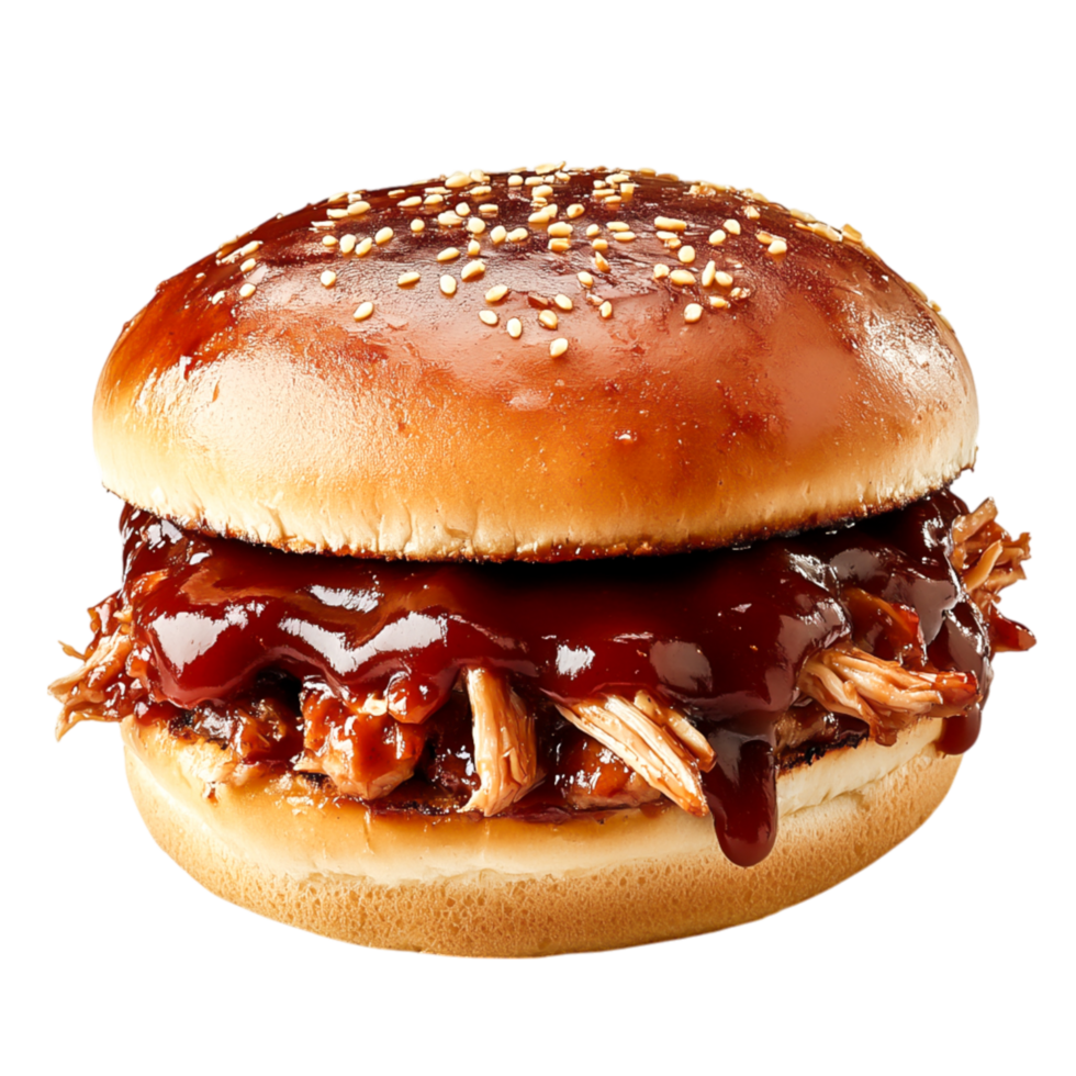 Juicy Pulled Pork Sandwich with Barbecue Sauce and Sesame Seeds png