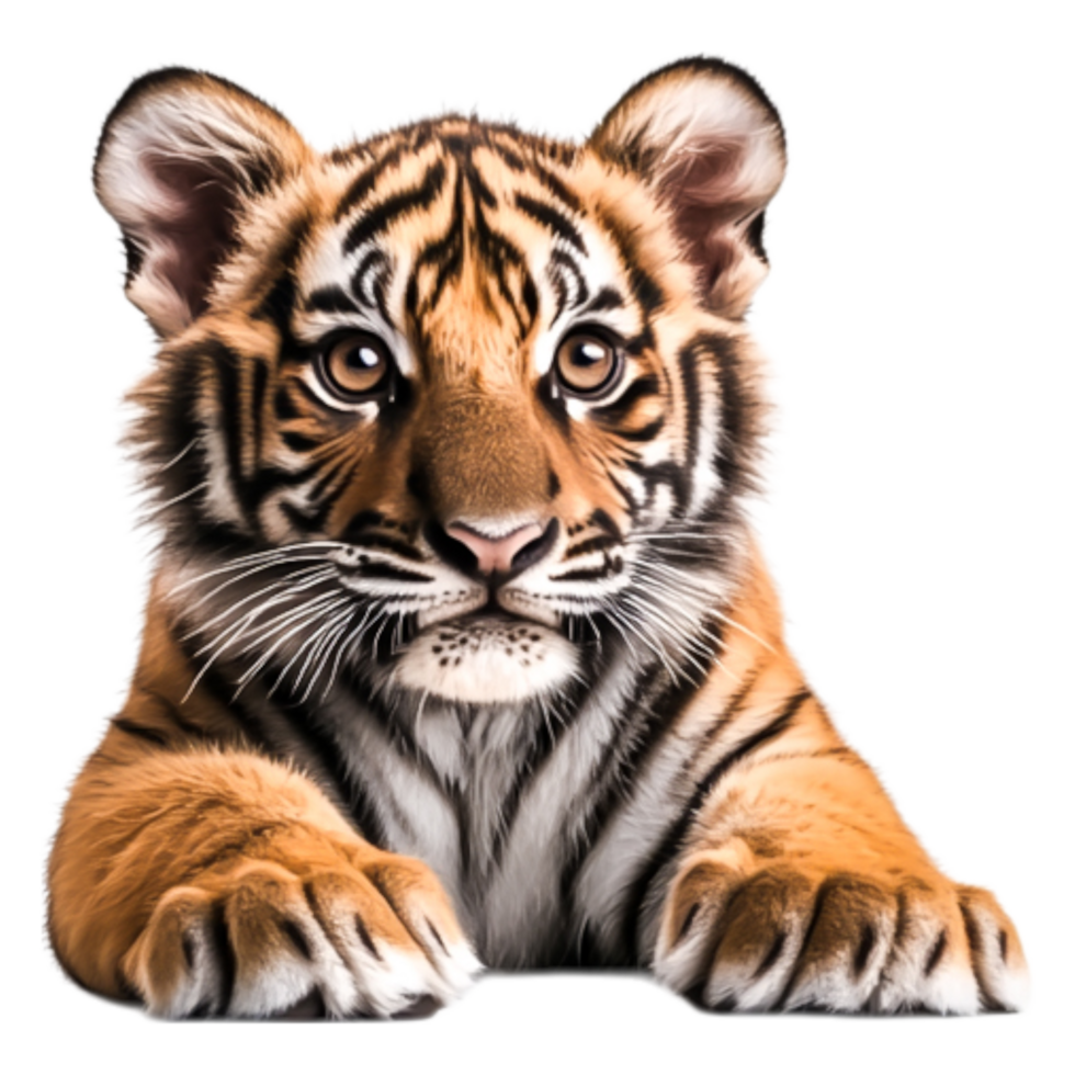 Majestic Tiger Cub resting and looking directly at the viewer png