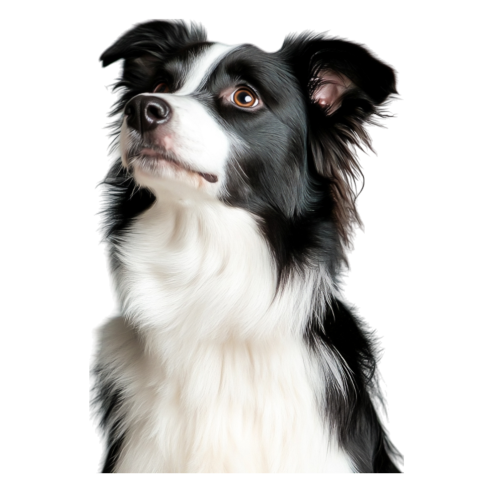 Black and White Border Collie Dog Portrait with Calm Expression png