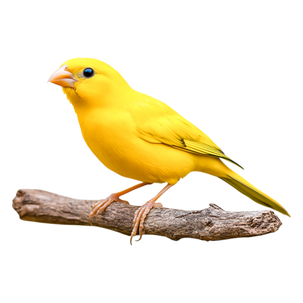Bright Yellow Bird Perched on a Branch Against a png