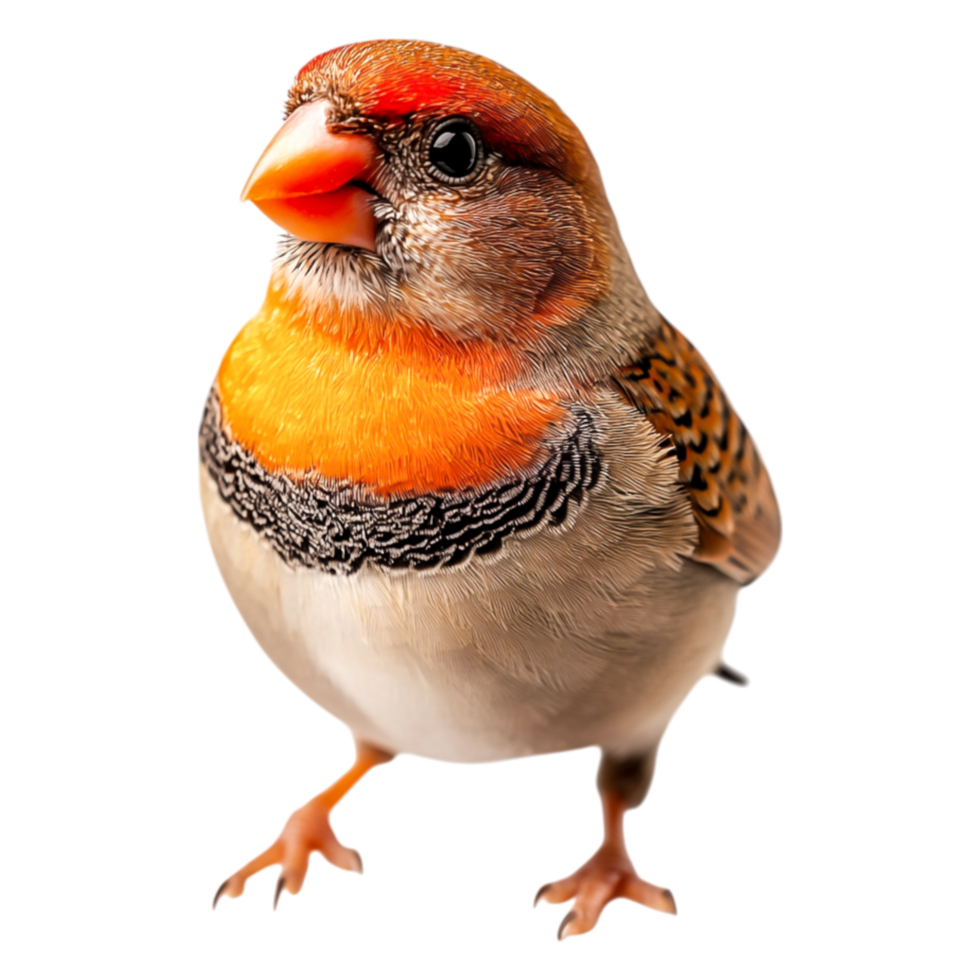 Colorful Finch Bird with Bright Orange and Gray Feathers on White png