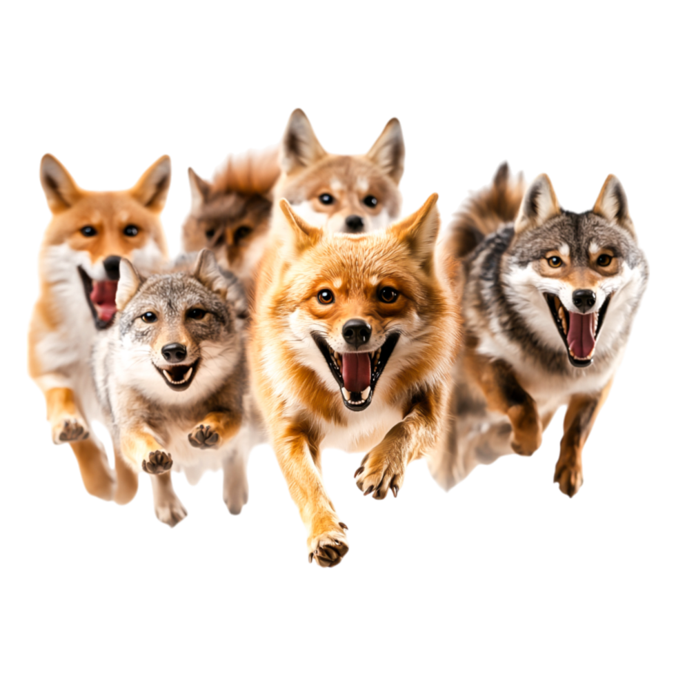 Group of Playful Dogs and Foxes Running Together in Excitement png