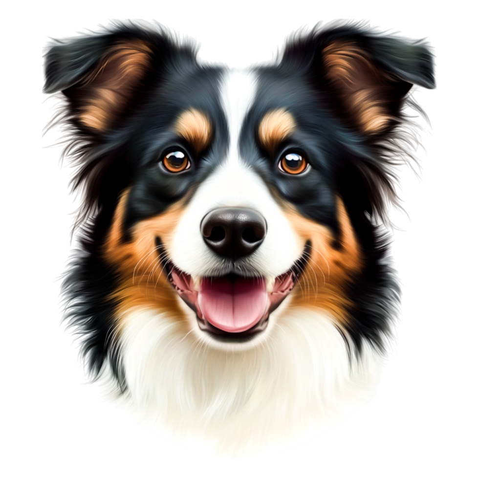 Cheerful Australian Shepherd Dog with Bright Eyes and Friendly Smile png
