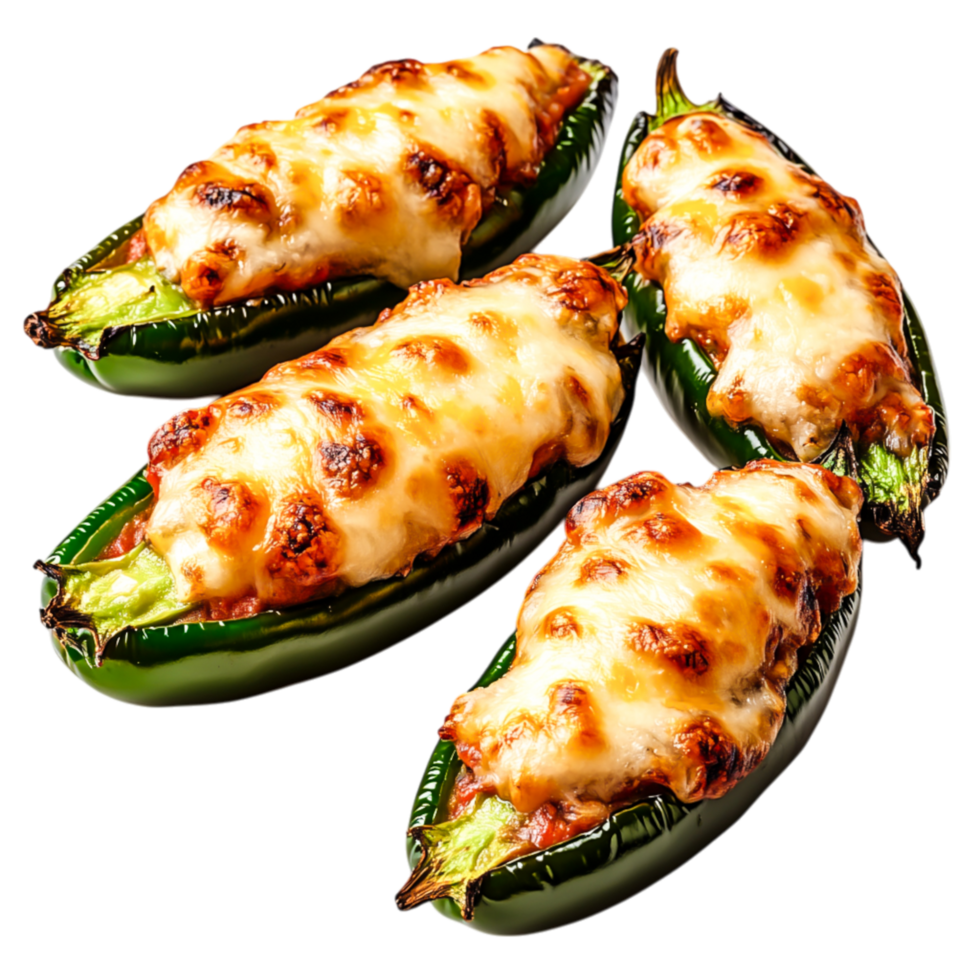 Stuffed Jalapeno Peppers Filled with Cheese and Meat Topping png