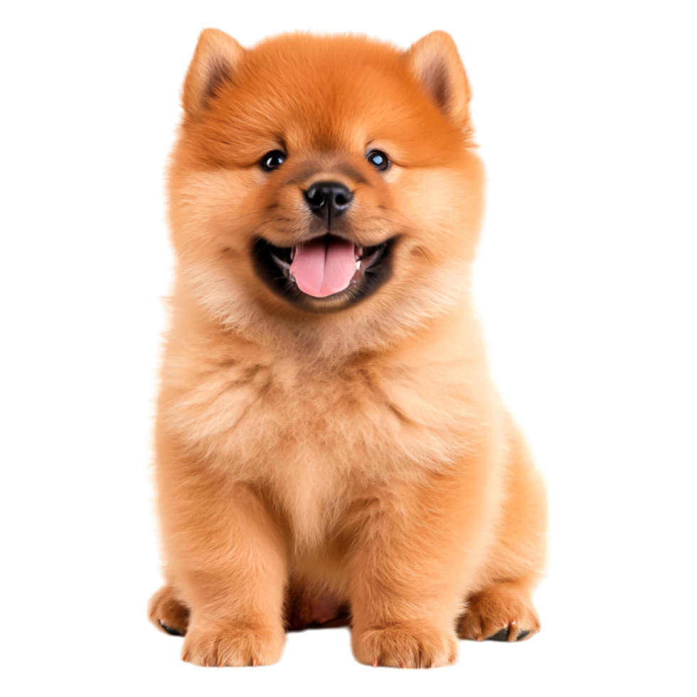 Adorable fluffy puppy with playful expression sitting happily png