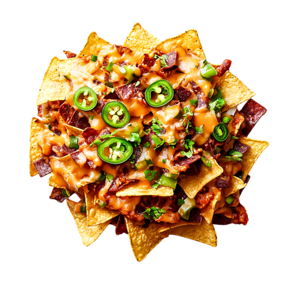 Delicious Loaded Nachos with Cheese, Jalapenos, and Toppings png