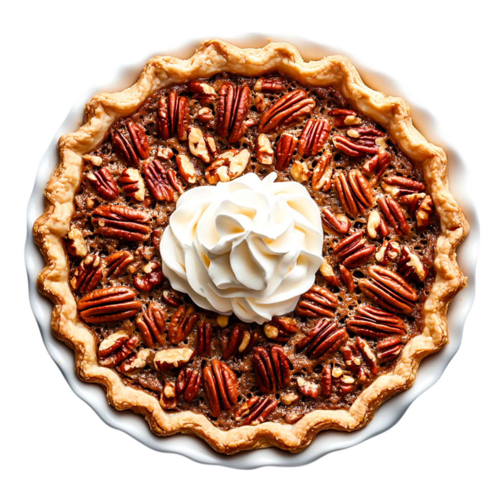 Delicious Pecan Pie with Whipped Cream on Top Against png