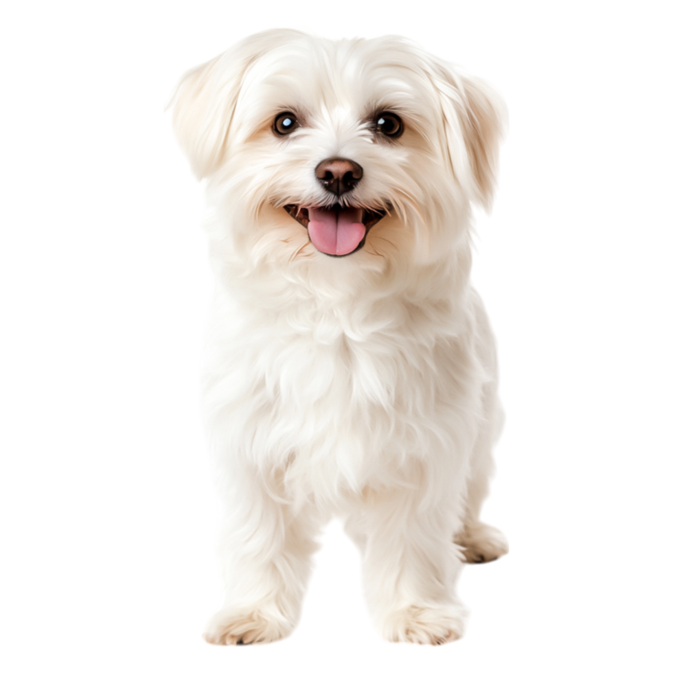 Happy White Dog with Fluffy Coat Sitting and Smiling in Studio png