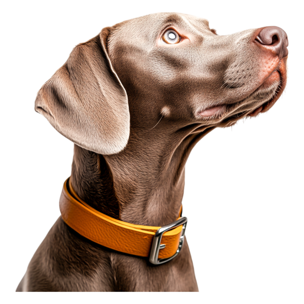 Brown Dog with Collar Looking Up in Soft Lighting png