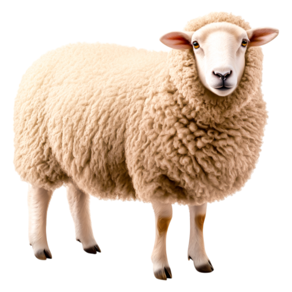 Fluffy Sheep with White Wool Standing on a Farm Pasture png