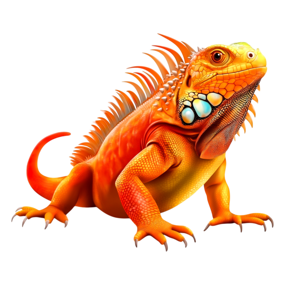 Bright Orange Iguana with Detailed Scales Displaying Vibrant Colors png