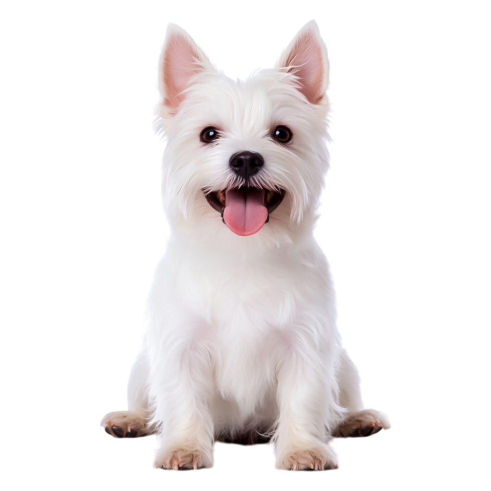 Cute Small White Dog Sitting and Smiling with Tongue Out png