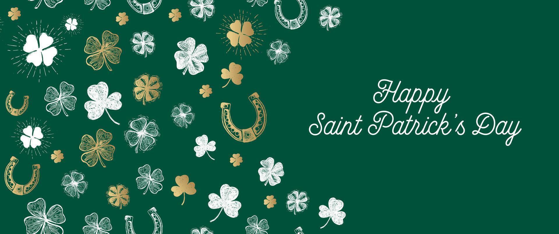 St. Patricks Day, clover pattern on green. vector