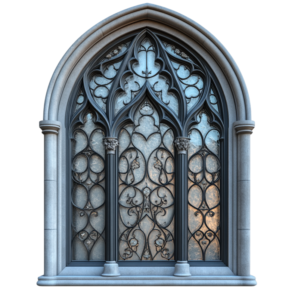 Gothic arched window with intricate details symbolizing history and the timeless elegance of grand architectural design png